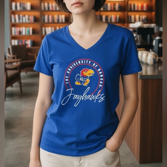Rivalry Threads Tops - The University of Kansas Jayhawks Women’s Blue Large 12/14 Tee Shirt Rivalry